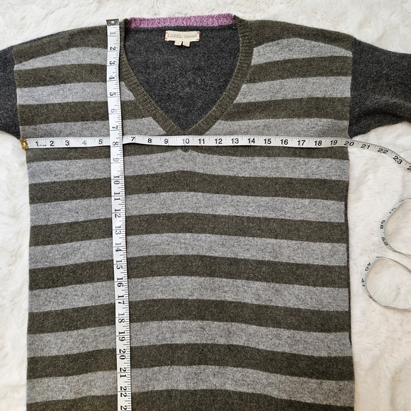Striped V-Neck Sweater - Gray and Green - Picture 6 of 15